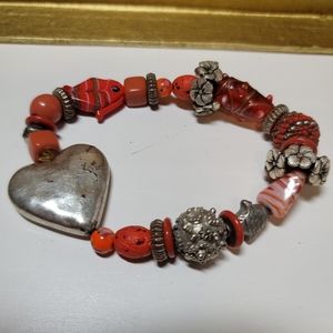 3 for $15 Red stretch bracelet Heart silver tone